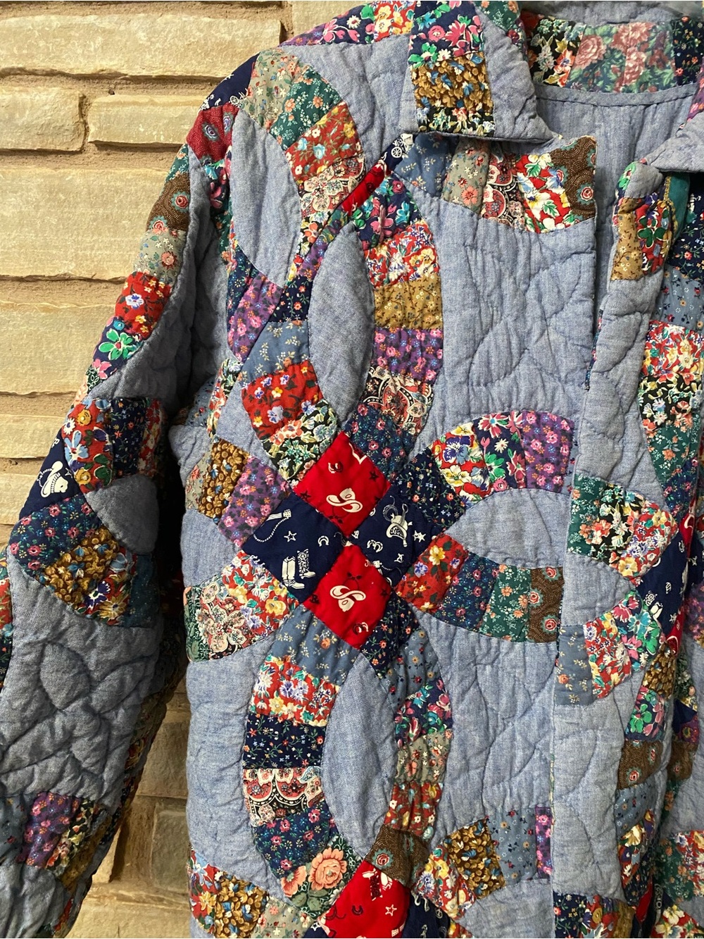 Handmade Quilted Patchwork Boho Oversized Jacket Cotton Wellmade Unique No Size - Picture 3 of 13
